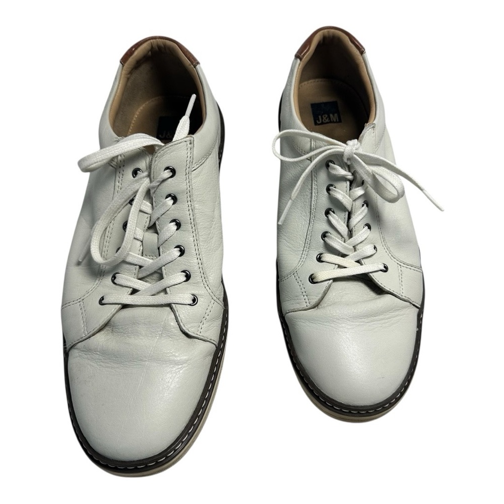 J&M Men's White Leather Lace Up Casual Comfort Sneakers Summer Shoes Size 11M